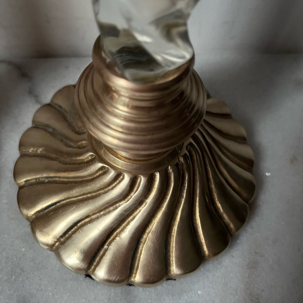 Elegant Gold brass and Clear lucid Candlestick Holders 10.5” set of 2 - Picture 7 of 10